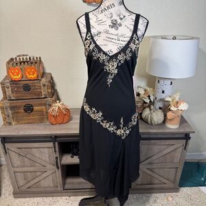 VTG Y2k R&M Richards Beaded Embroidered Floral Asymmetrical Midi Dress 10 Fairy